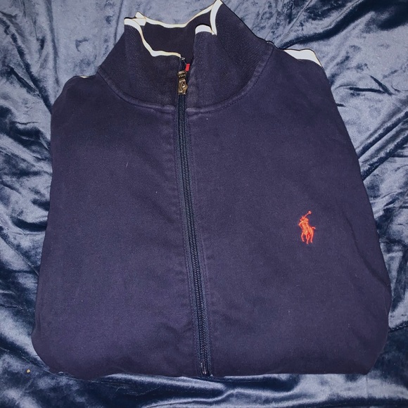 VINTAGE RALPH LAUREN SWEATSHIRT DARK BLUE ZIP UP COLLARED RETRO - Picture 2 of 4